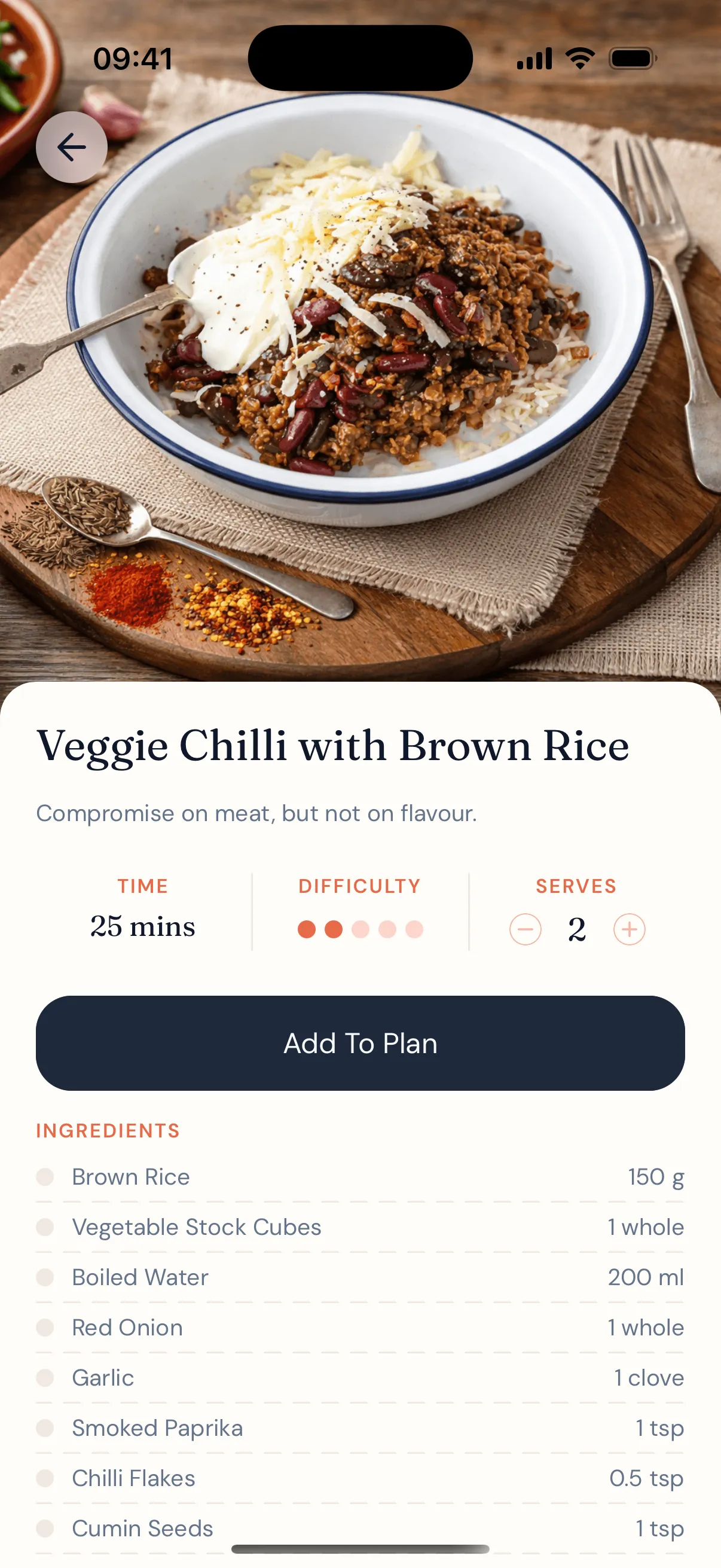 MealMade recipe detail screen